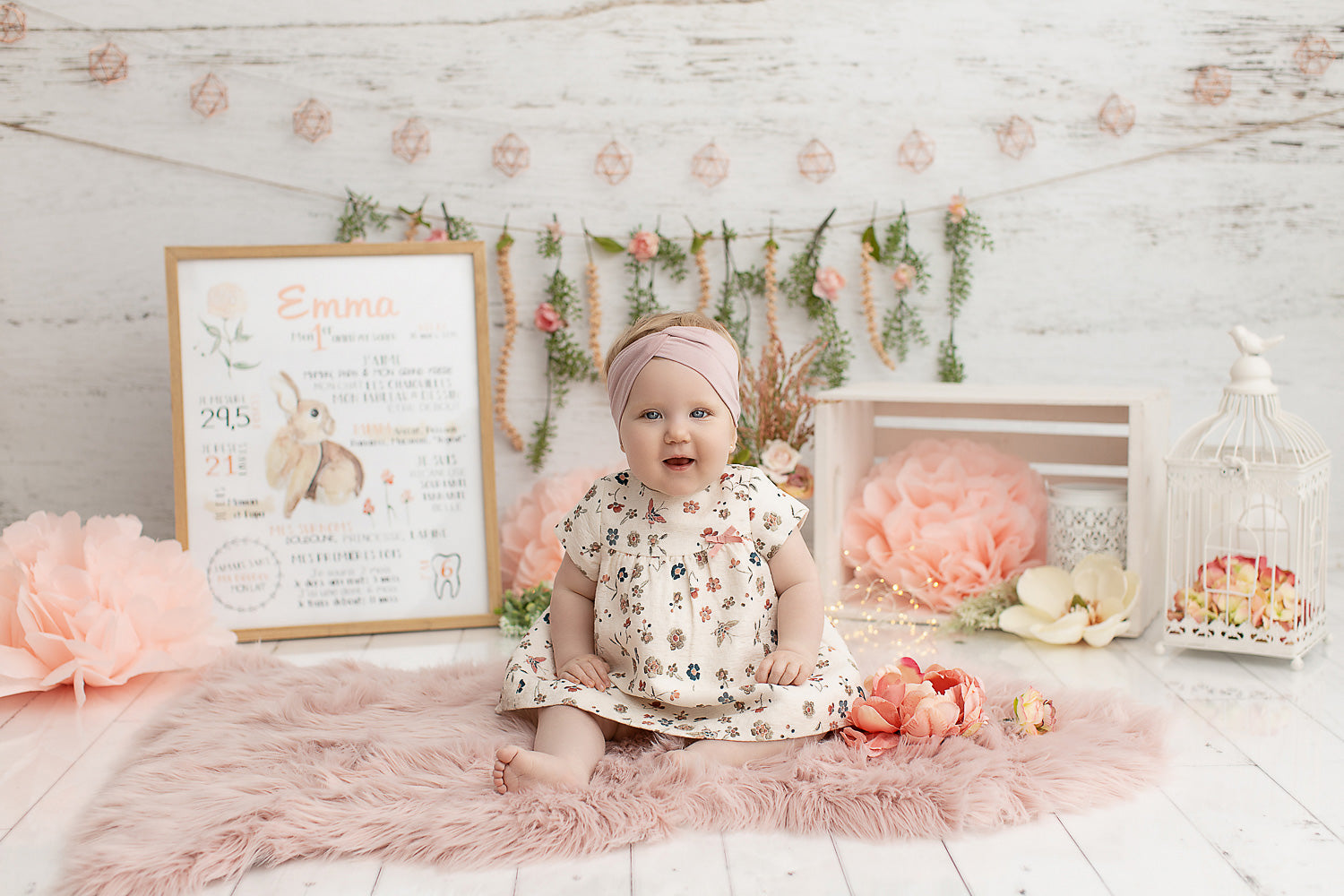 Photographie smash the cake rose blush et lapine