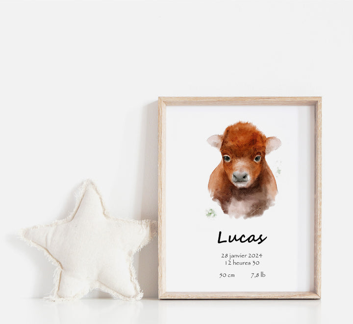 Affiche de naissance - Bébé bison