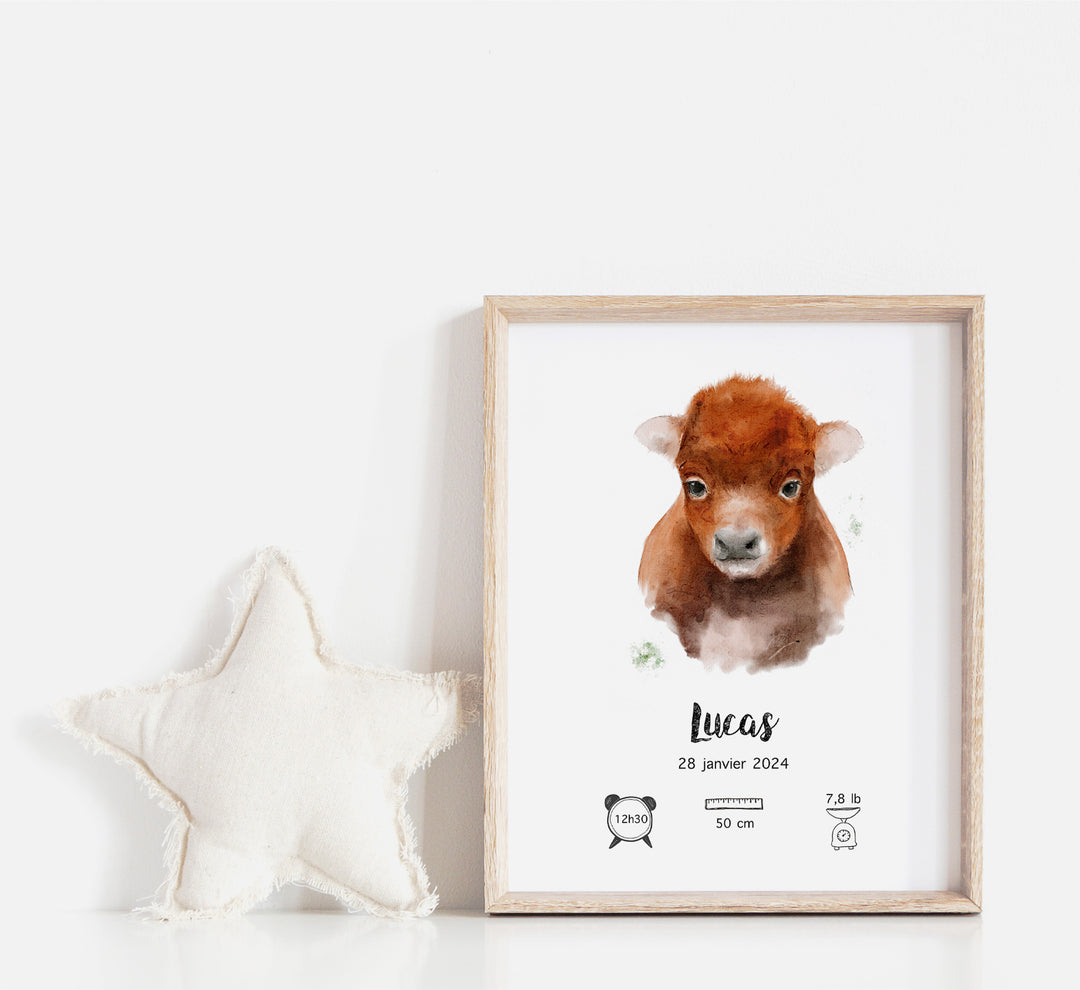 Affiche de naissance - Bébé bison