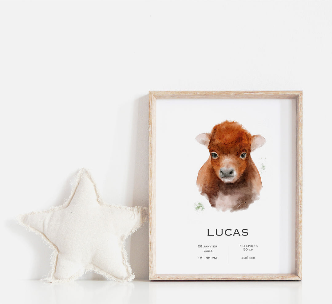 Affiche de naissance - Bébé bison
