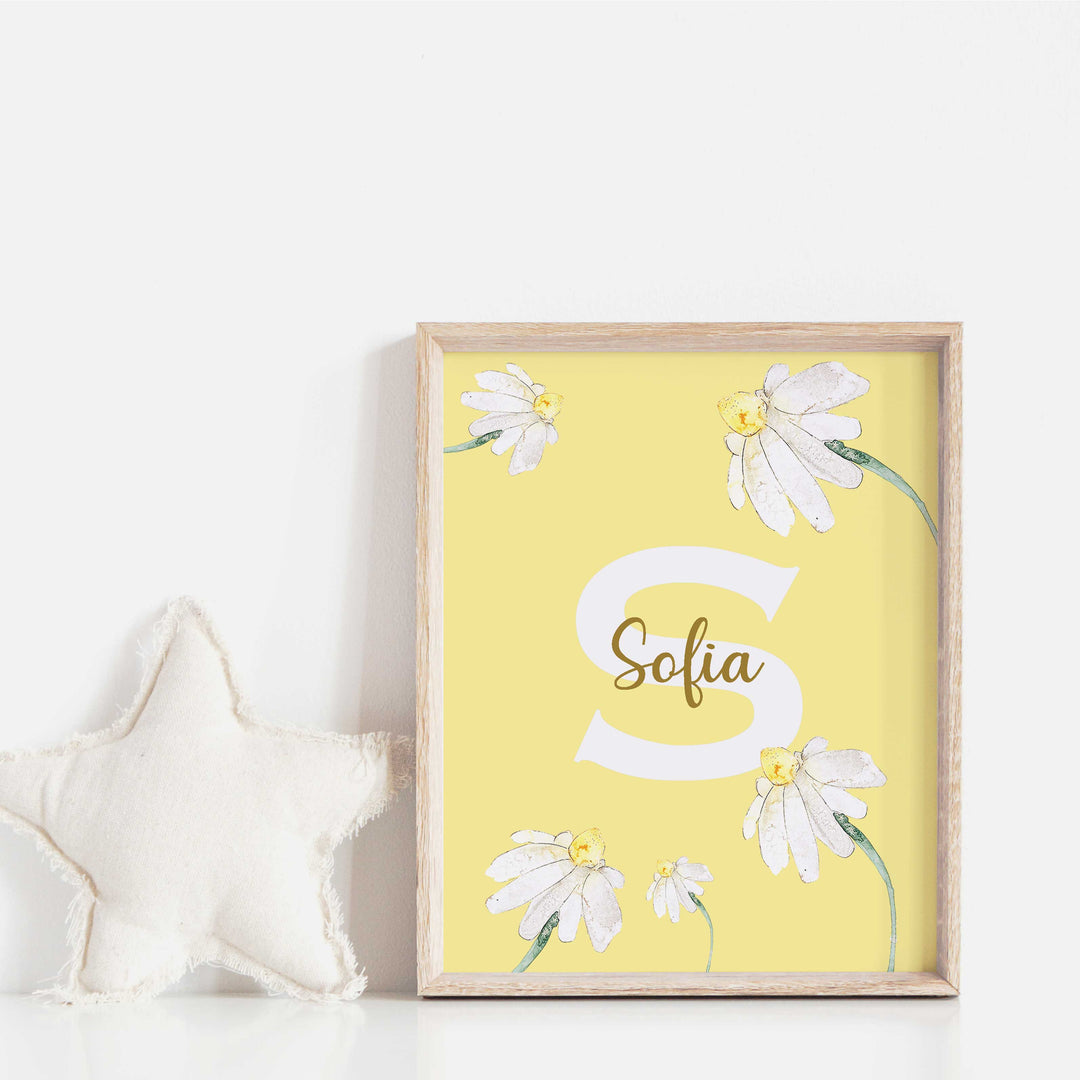 Affiche prénom et initiale - Marguerites