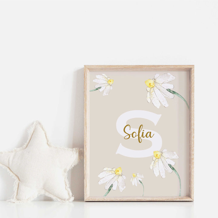 Affiche prénom et initiale - Marguerites