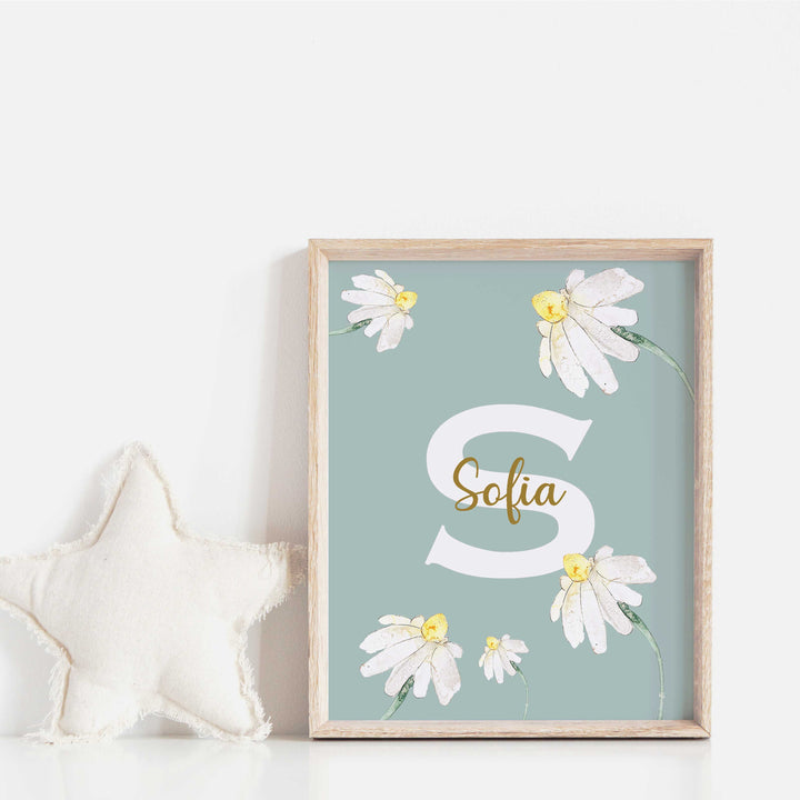 Affiche prénom et initiale - Marguerites