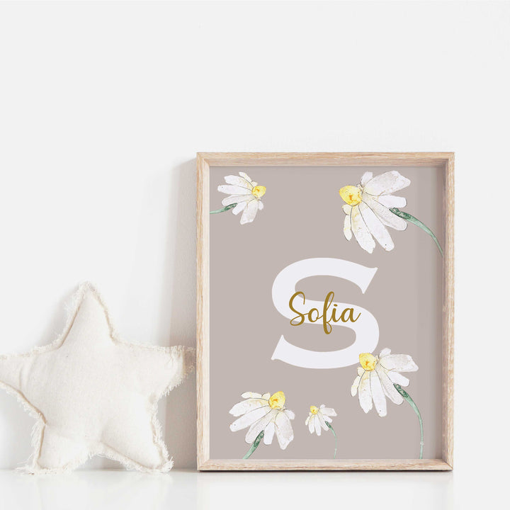 Affiche prénom et initiale - Marguerites