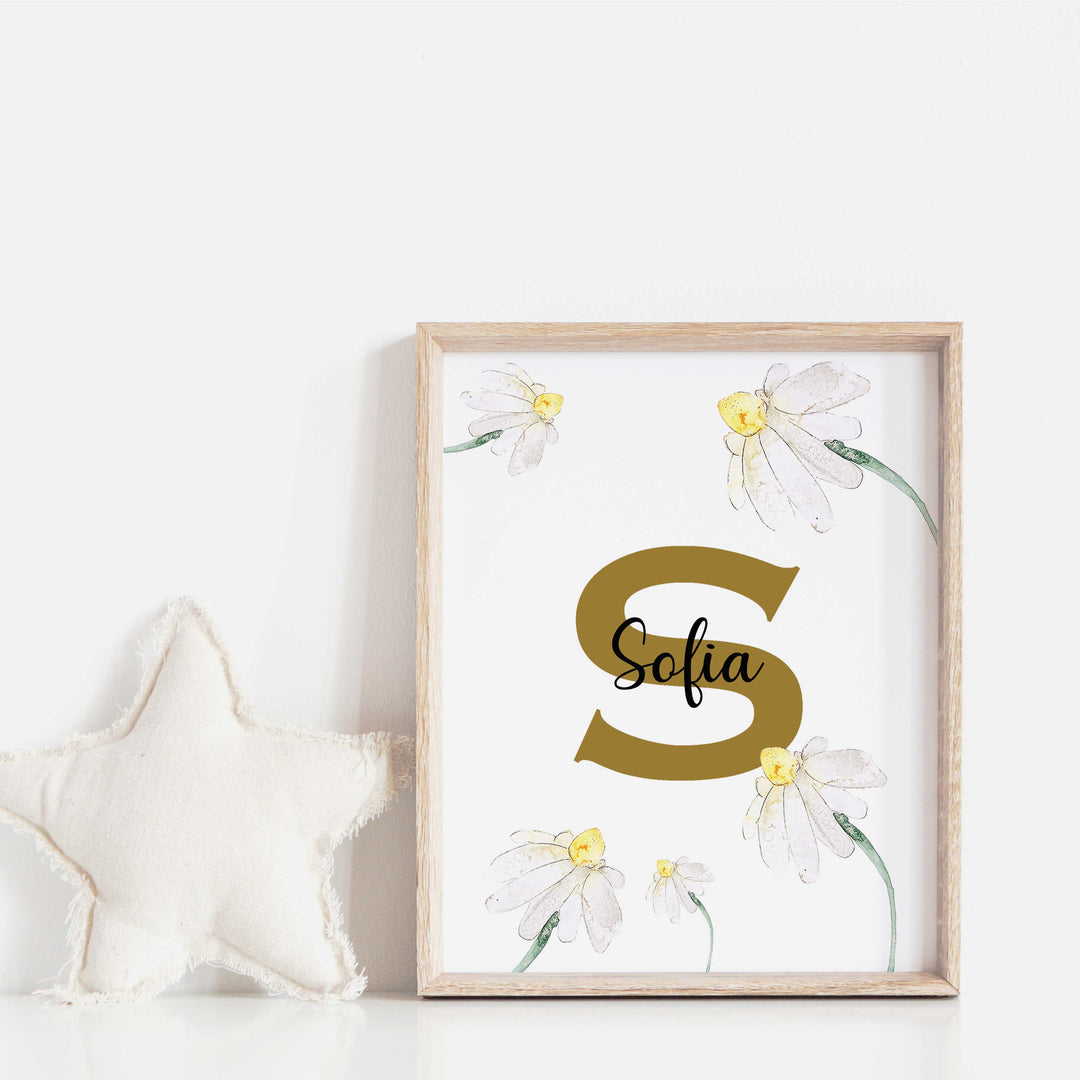 Affiche prénom et initiale - Marguerites