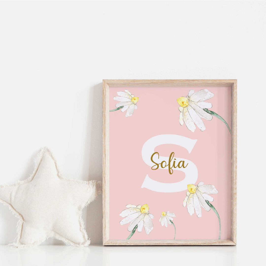 Affiche prénom et initiale - Marguerites