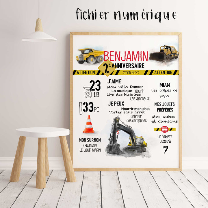 Affiche anniversaire camions de construction