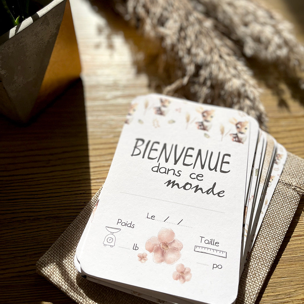 Cartes-étapes · bébé · Faon, pampas et myosotis