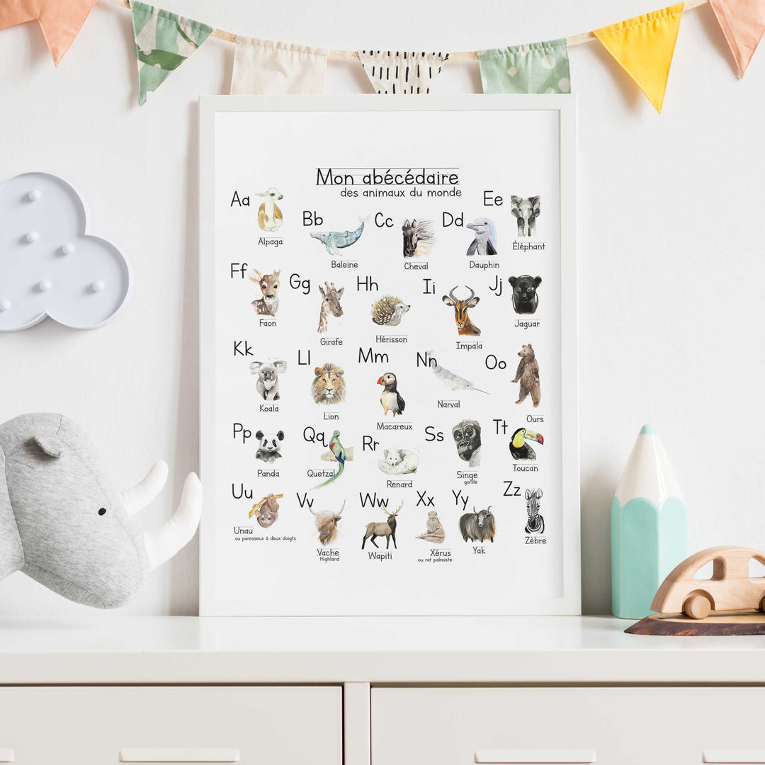 Affiche ludique: Abécédaire des animaux du monde
