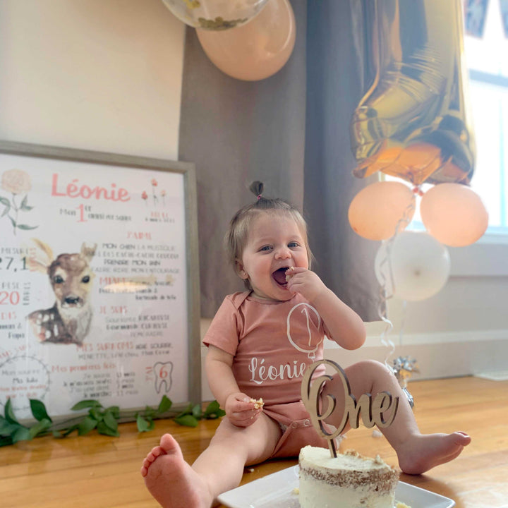 First birthday poster ''little bunny and sweet flowers''