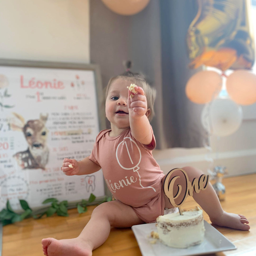 First birthday poster ''little bunny and sweet flowers''