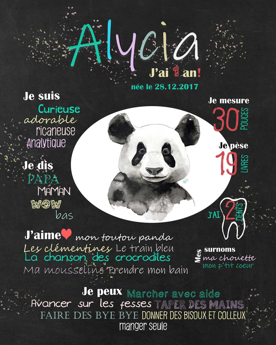Affiche premier anniversaire ''Doux panda''