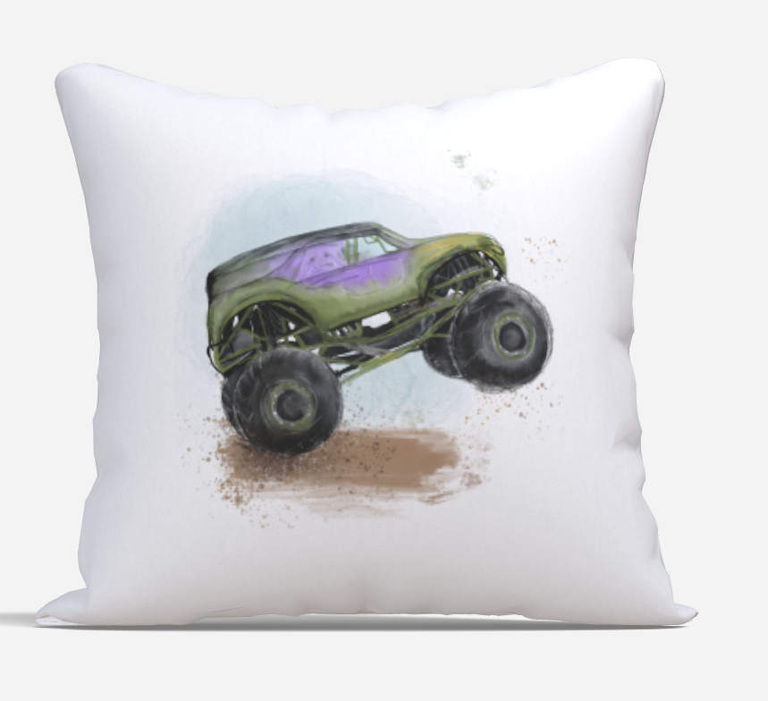 Housse de coussin · Monster trucks - vert et mauve