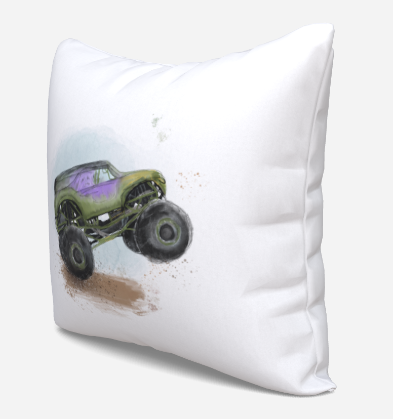 Housse de coussin · Monster trucks - vert et mauve