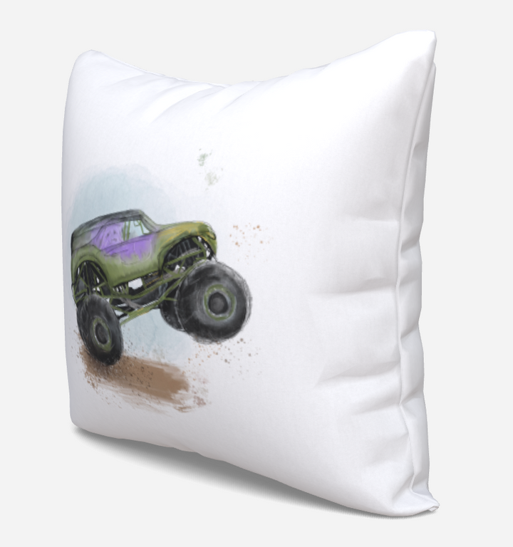 Housse de coussin · Monster trucks - vert et mauve