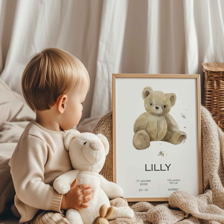Affiche de naissance - Peluche ourson