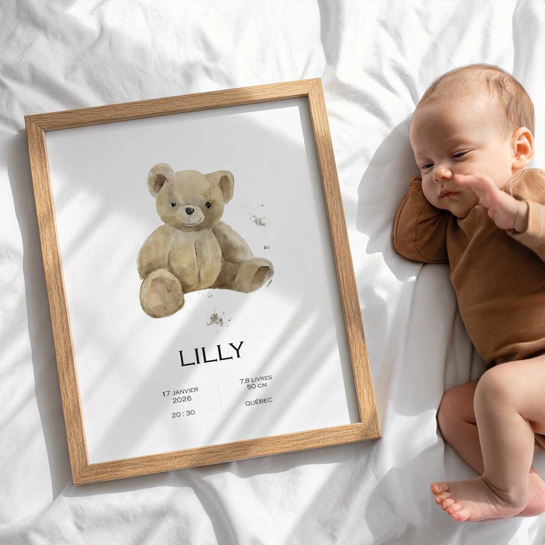 Affiche de naissance - Peluche ourson