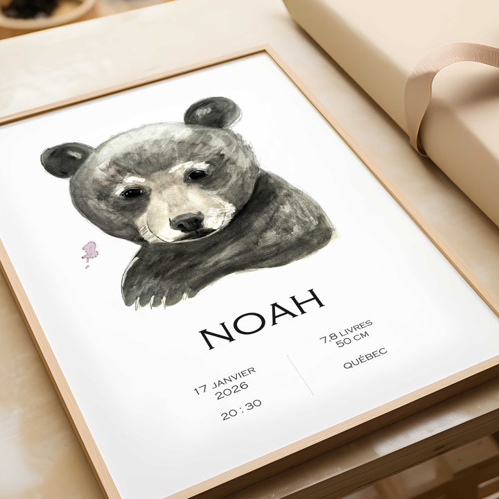 Affiche de naissance - ours noir