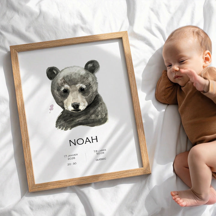Affiche de naissance - ours noir