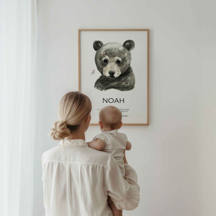Affiche de naissance - ours noir