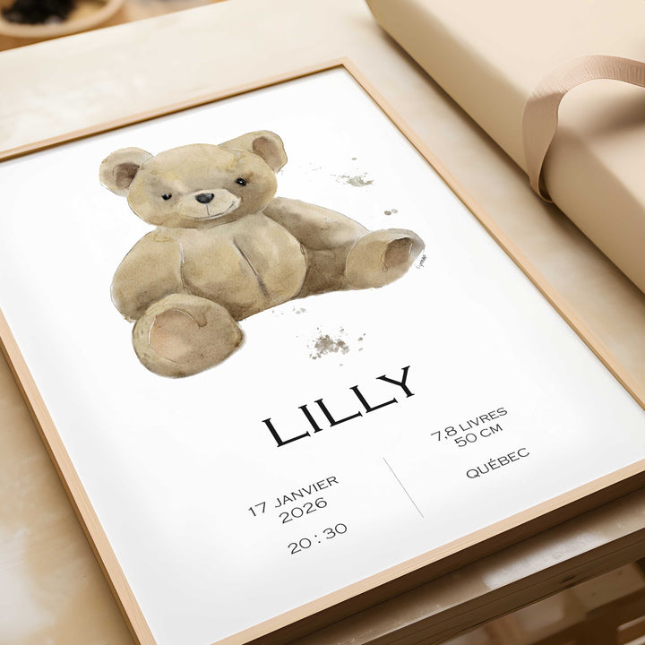 Affiche de naissance - Peluche ourson