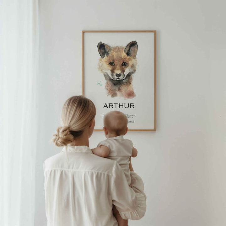 Affiche de naissance personnalisée renard visage