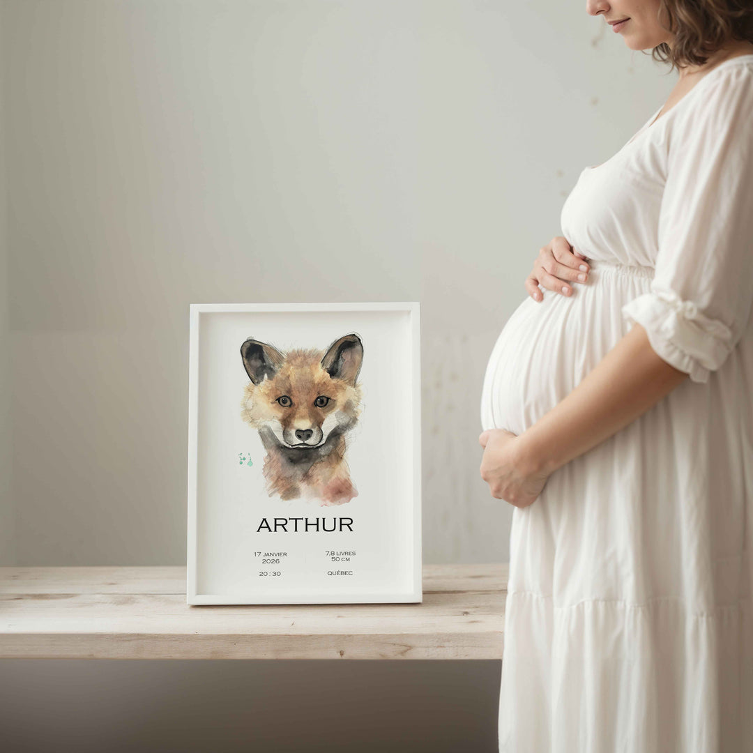 Affiche de naissance personnalisée renard visage