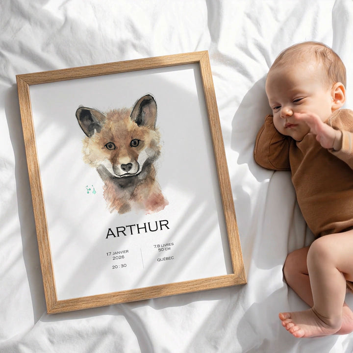 Affiche de naissance personnalisée renard visage