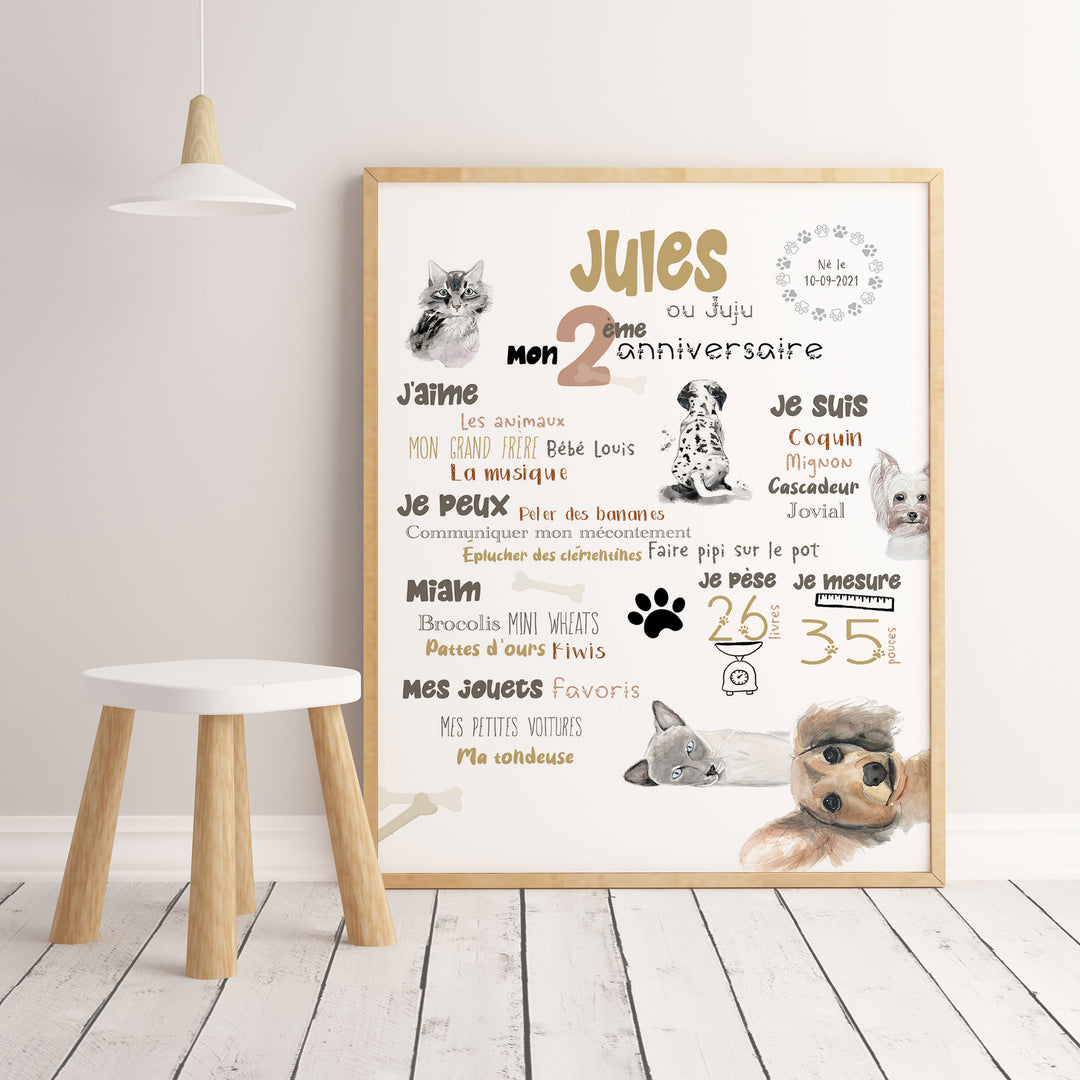 Affiche anniversaire  ''Chats et chiens, les meilleurs amis''