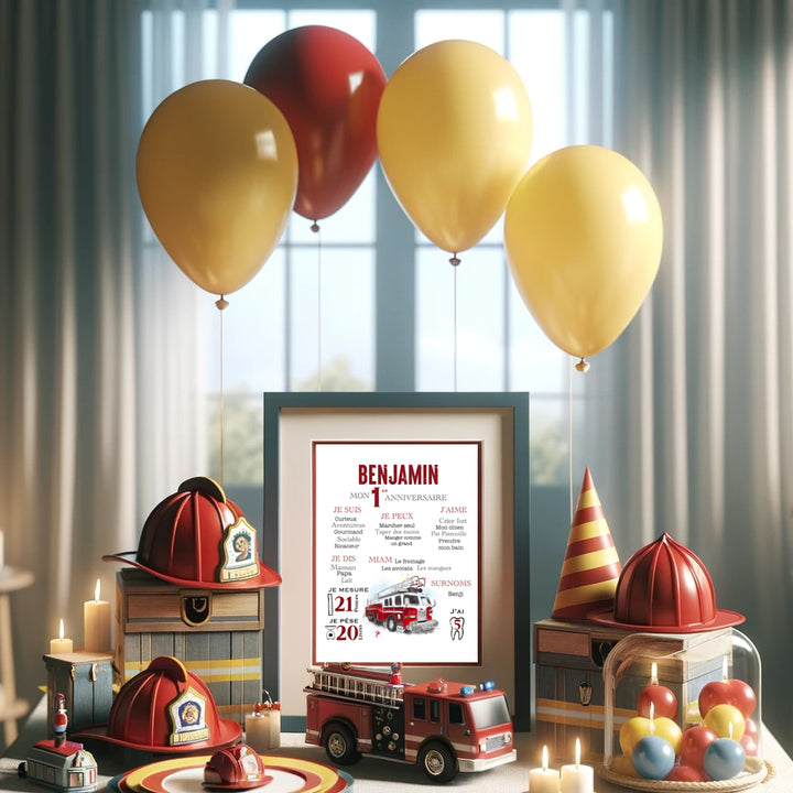 Affiche anniversaire  - Camion de pompier