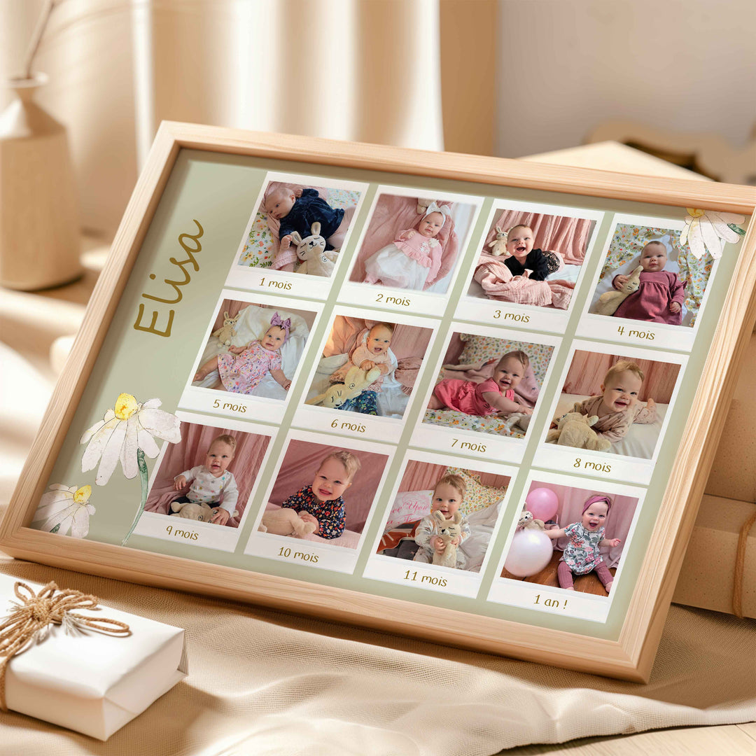 Affiche souvenir des 12 premiers mois de bébé - collage photos