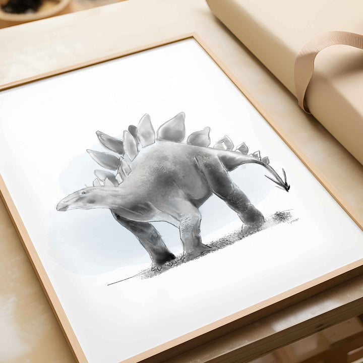 Illustration - Dinosaure -Stégosaure noir et blanc