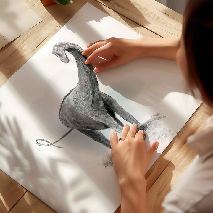 Illustration - Dinosaur - Black and white Diplodocus