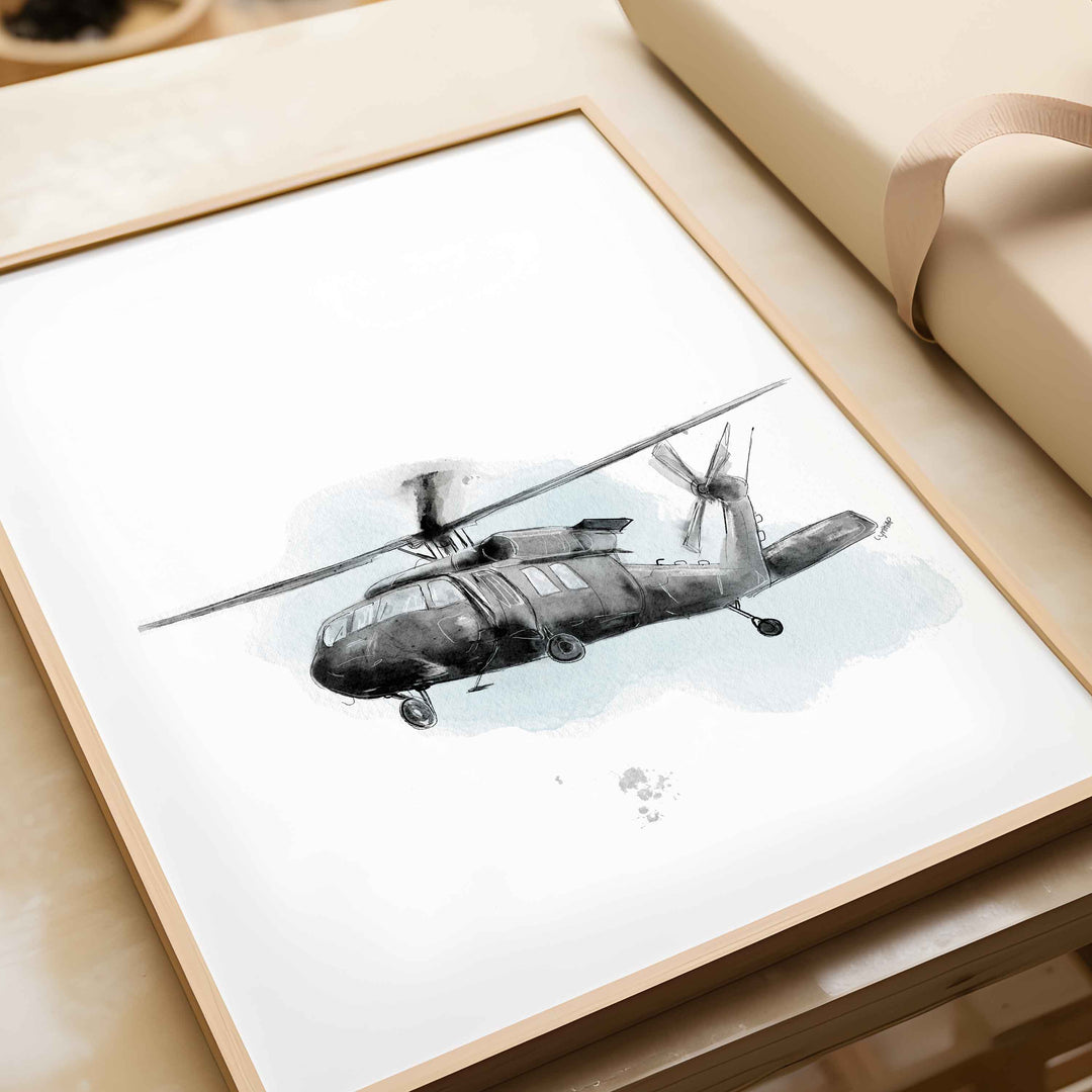 Set of Black Hawk Helicopters Posters - Black and White