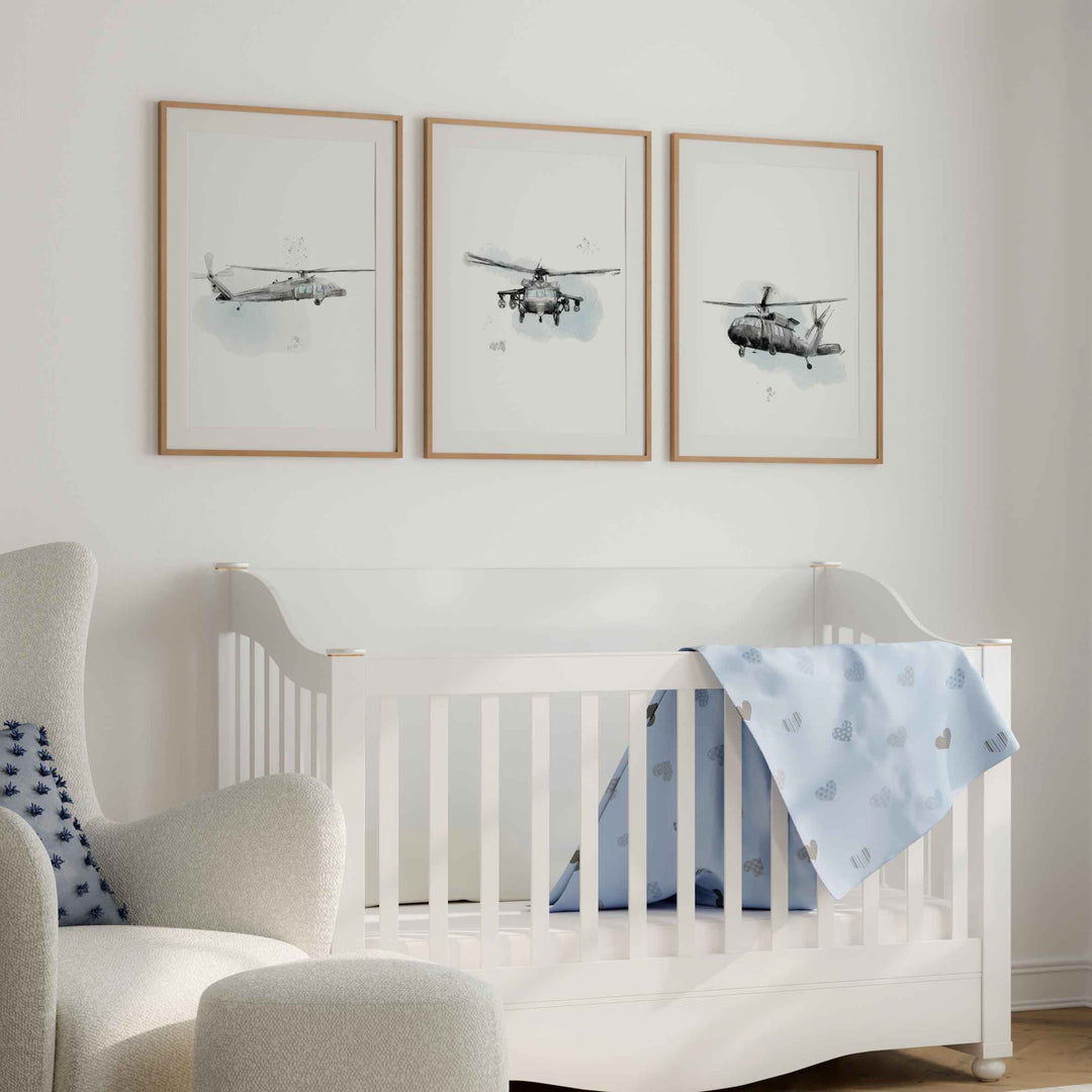 Set of Black Hawk Helicopters Posters - Black and White