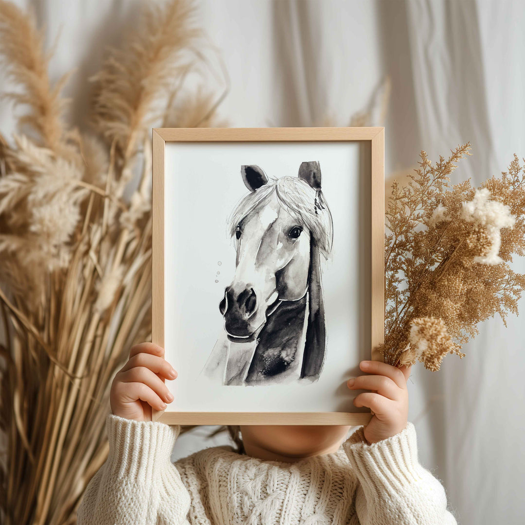 Printed illustration - farm animals - grey horse