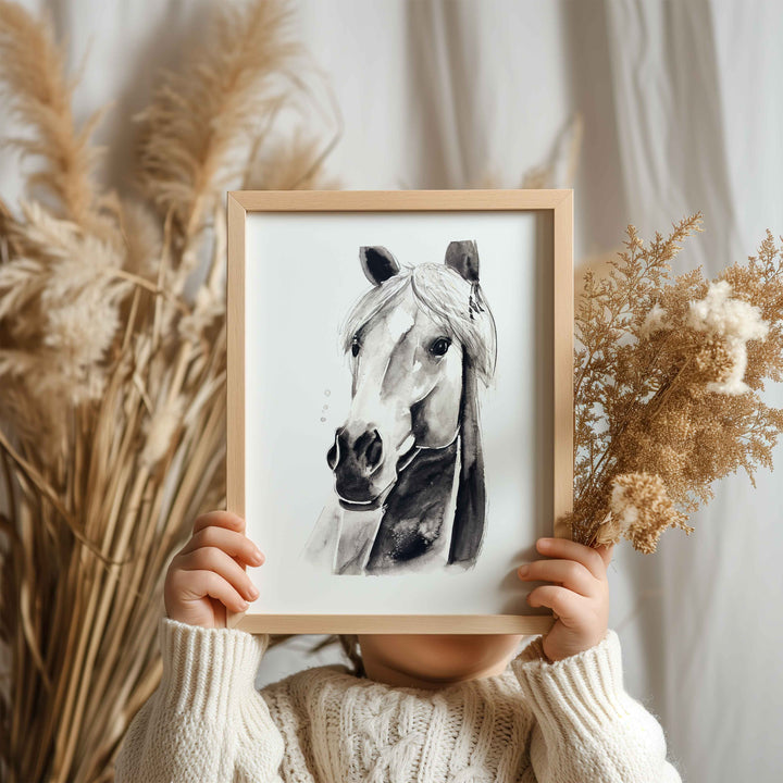 Printed illustration - farm animals - grey horse