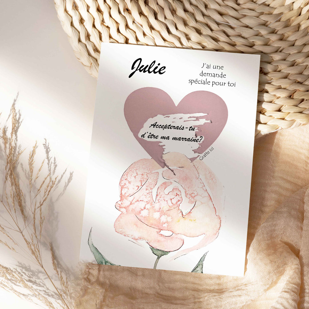 Carte à gratter personnalisable - Accepterais-tu d'être ma marraine?