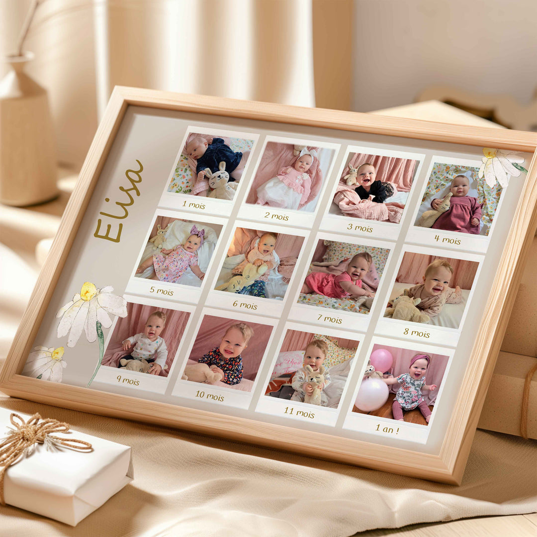 Affiche souvenir des 12 premiers mois de bébé - collage photos