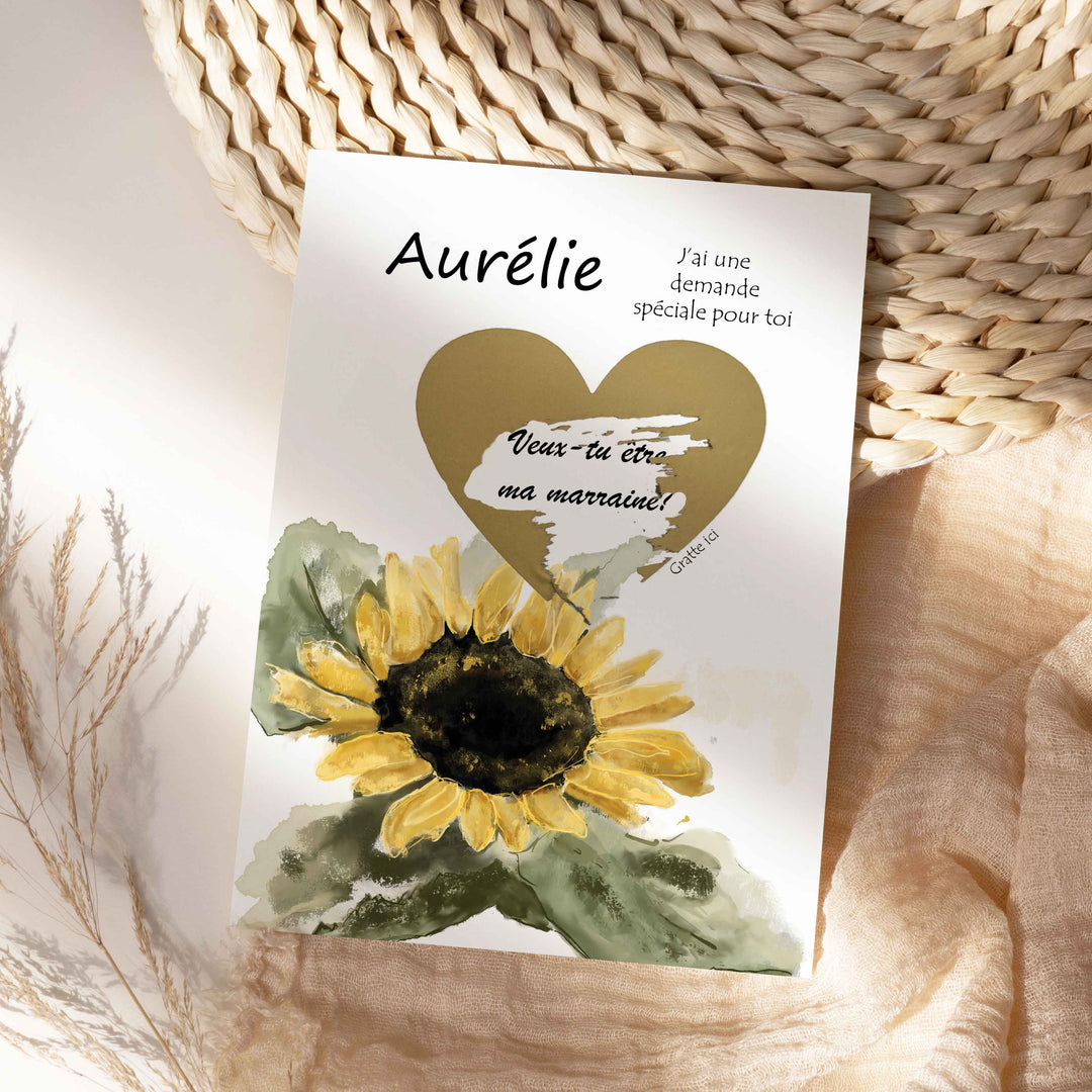 Carte à gratter - Veux-tu être ma marraine? Tournesol