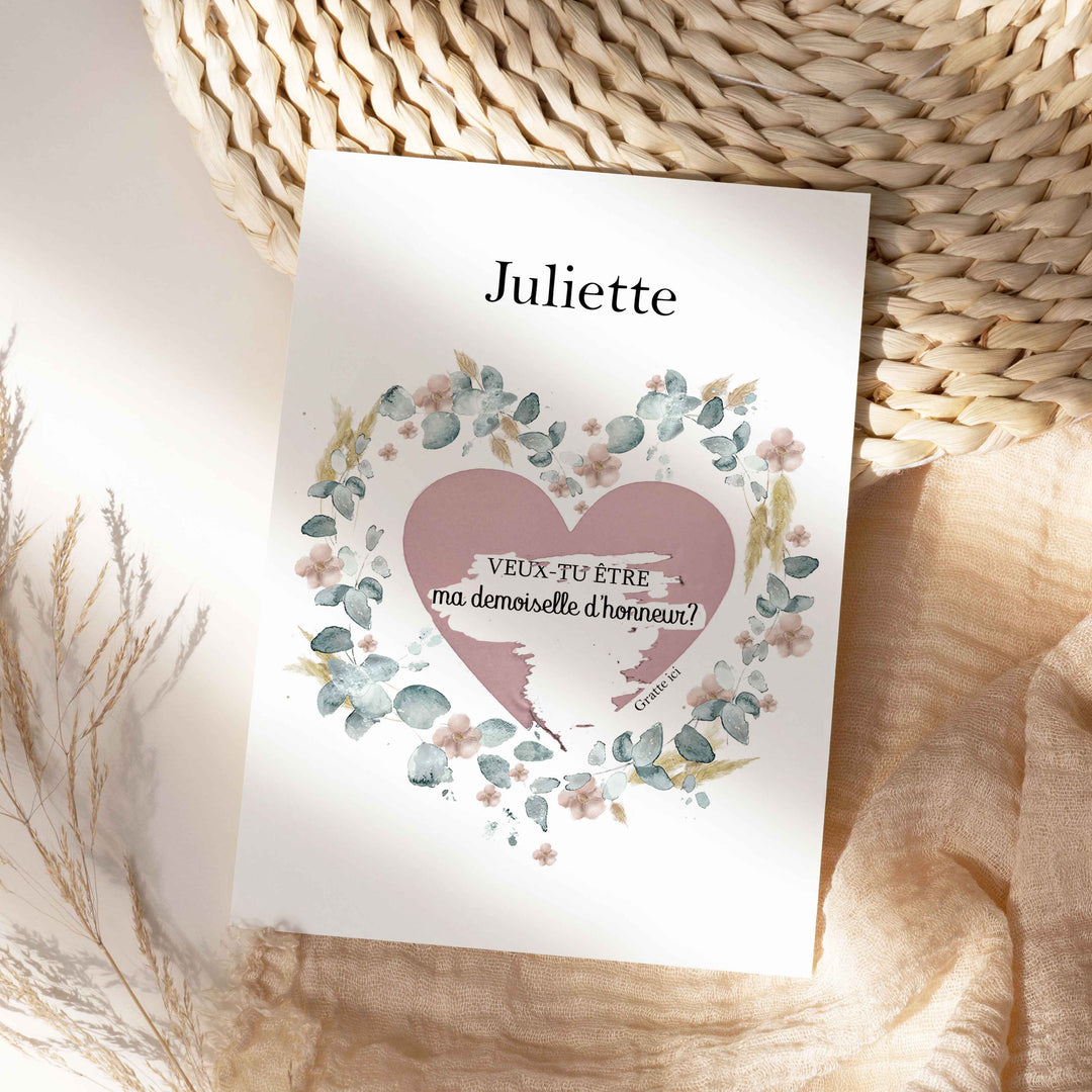 Carte à gratter - Veux-tu être ma demoiselle d’honneur? Couronne fleurie