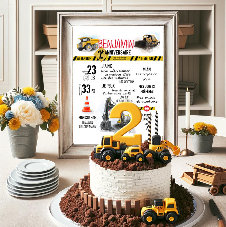 Affiche anniversaire camions de construction