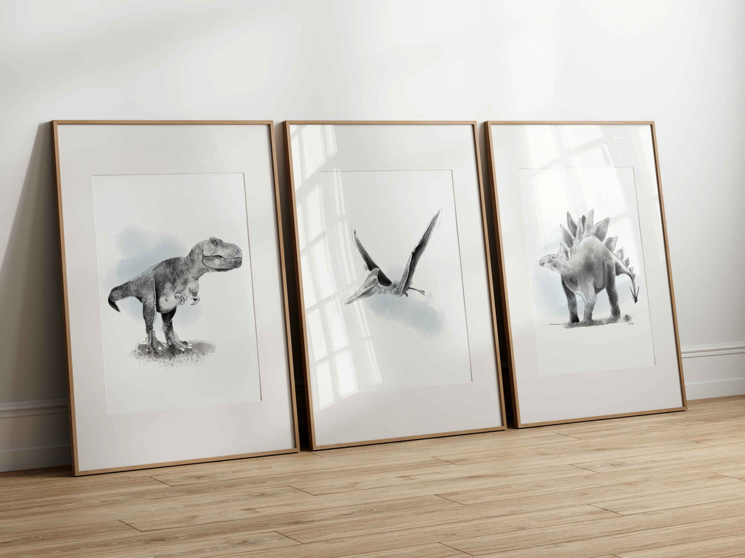 Set of black-and-white dinosaur illustrations