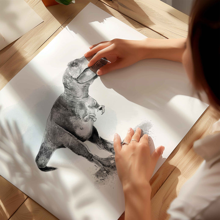 Illustration - Black and white T-Rex