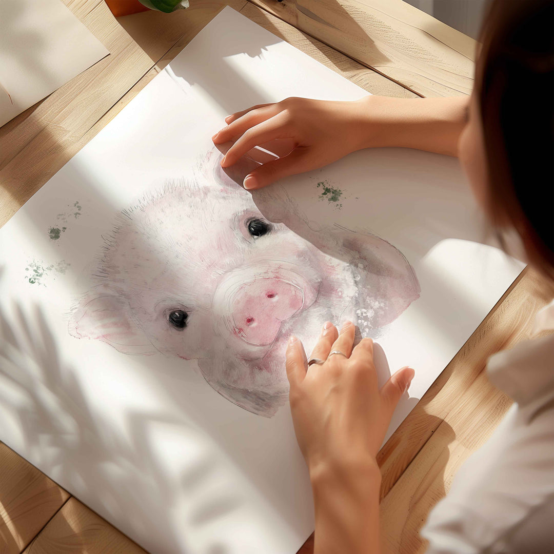 Illustration - farm animals - Augustin, the little pink pig