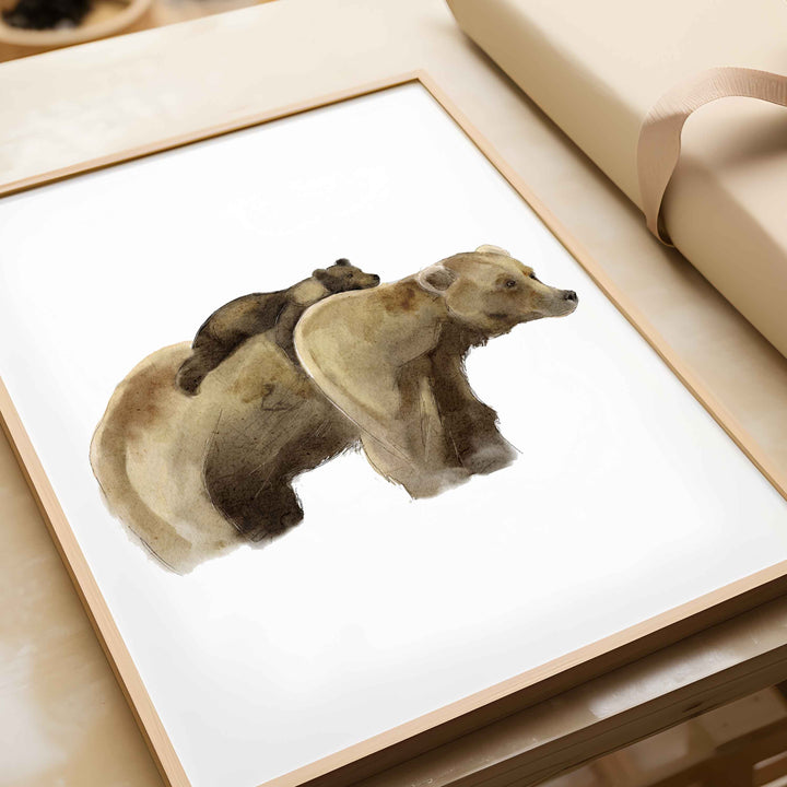 Affiche murale - Maman grizzly et son bébé