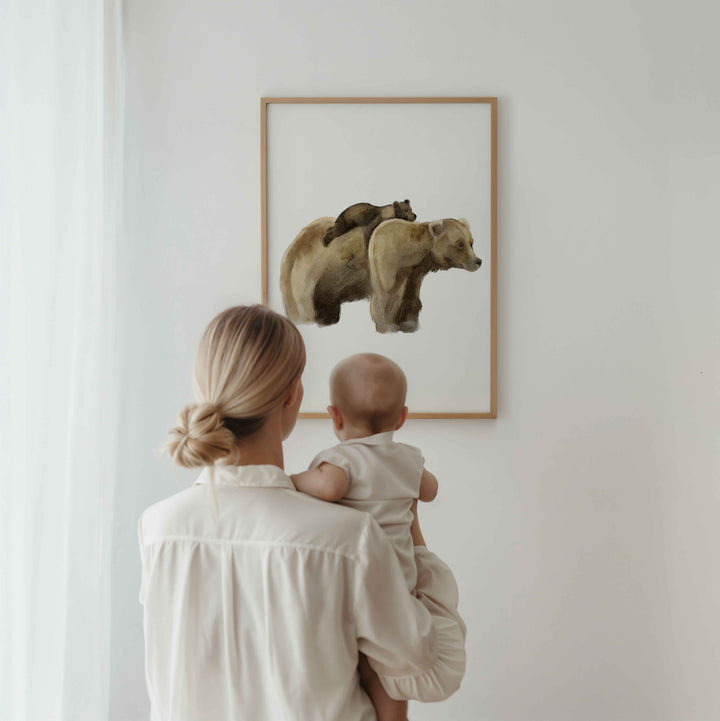 Affiche murale - Maman grizzly et son bébé