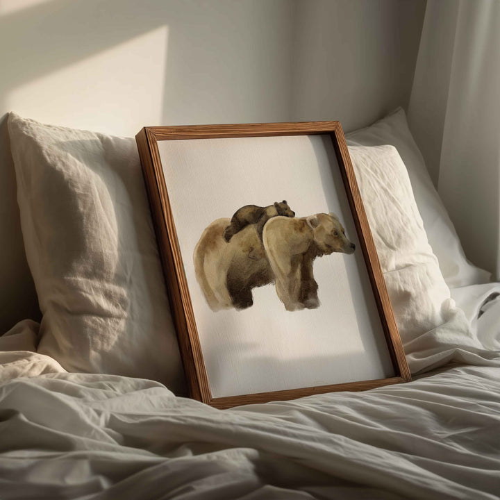 Affiche murale - Maman grizzly et son bébé