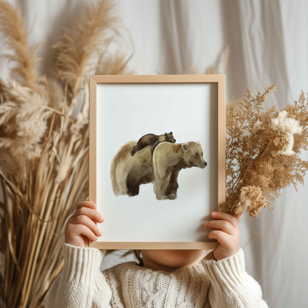 Affiche murale - Maman grizzly et son bébé