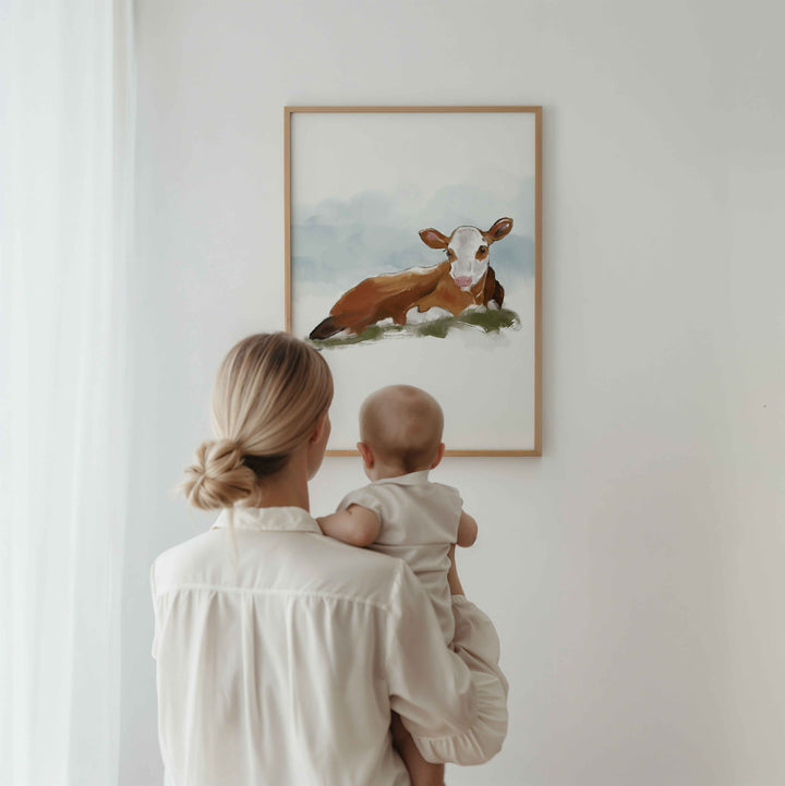 Illustration - Animaux de la ferme - Bébé vache Hereford
